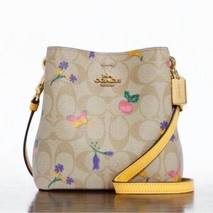 Coach Signature Floral Crossbody Bag - Cream and Yellow